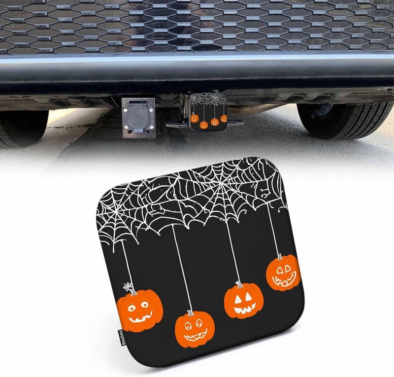 Beabes Hitch Cover Plug Pumpkins, 2 Inch Receivers Diameter Halloween Pumpkins Spider Webs Lightweight Trailer Hitch Tube Cover Hitch Safe Cover for Pickups SUVs Cars, Orange Black - Image 1